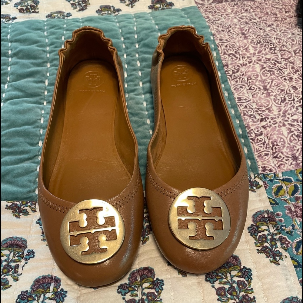 Tory Burch Minnie Flat Cognac Brown 9.5